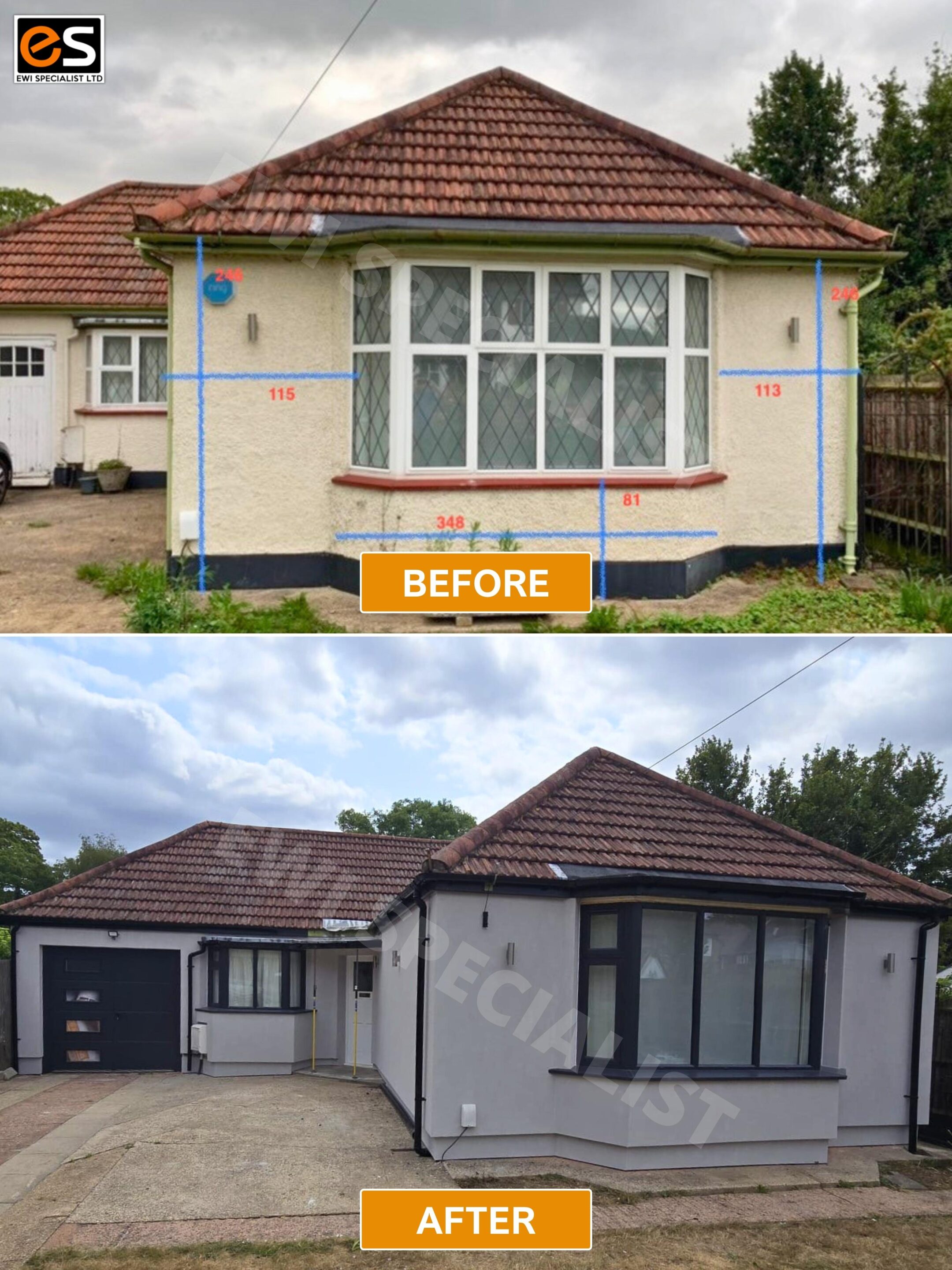 Insulation Grants &Amp; Funding 2026 | Ewi Specialists Ltd Before and after external wall insulation on a home in Uxbridge